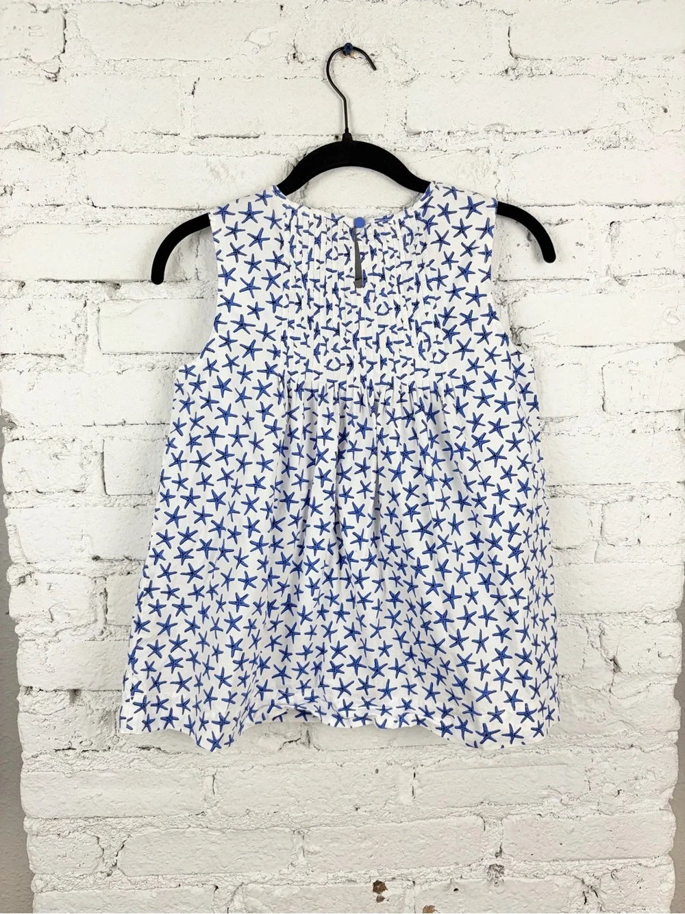 Kate Spade Broome Street White Blue Starfish Cotton Sleeveless Pleated Top S